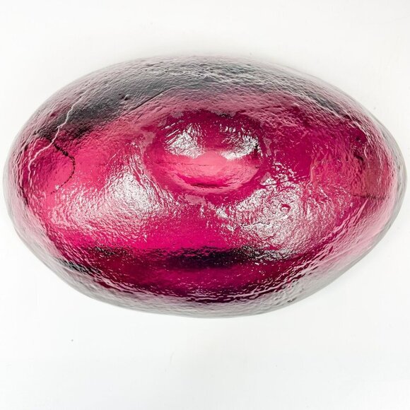 Vintage Blenko Amethyst Textured Art Glass Oval Bowl Cigar Ashtray - Picture 8 of 8